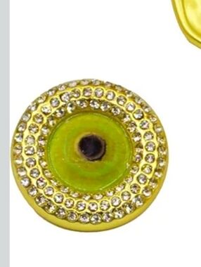Schiaparelli Gold-Tone Lime Crystal Round Button brooch fir garments